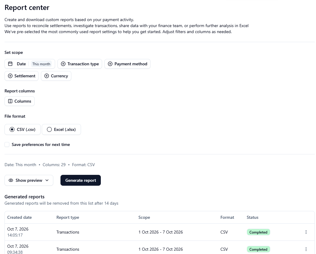 Report center Overview