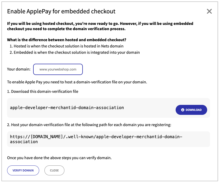 ApplePay for embeded checkout