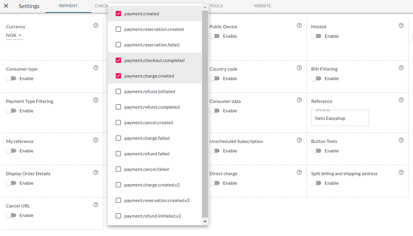 Settings payment use case #2 demo store