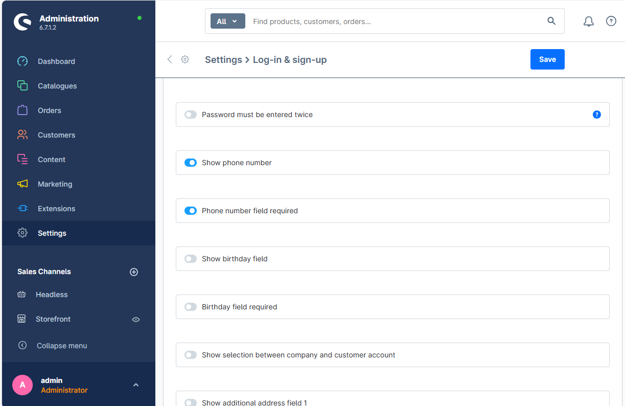 Shopware 6.7 phone configuration