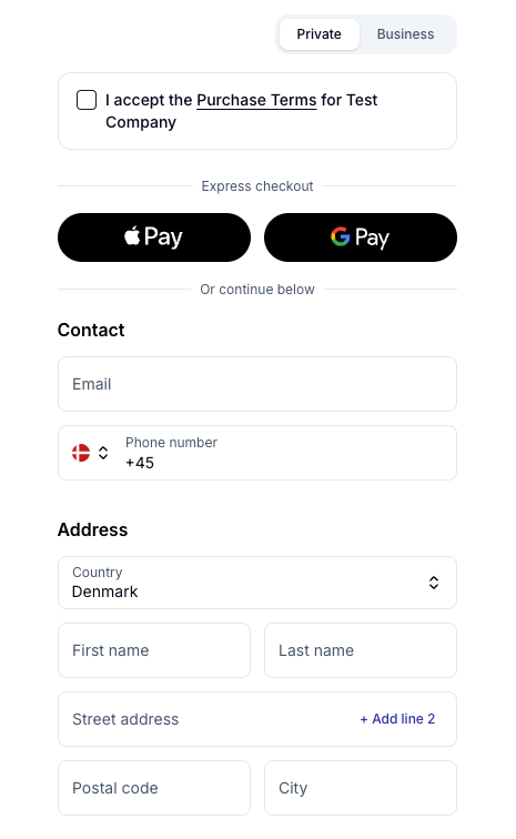 Checkout page sections