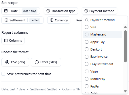 NewReportsPage SetScope PayMethod