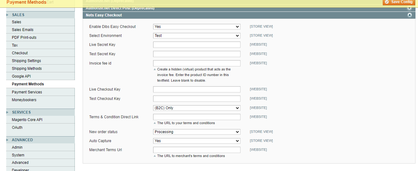 Nets Configuration in Magento 1