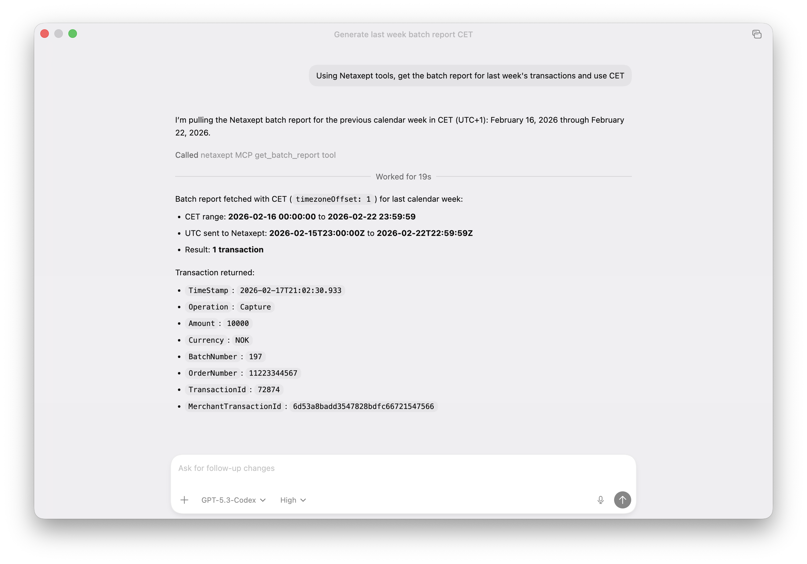 retrieve batch report screenshot - MCP