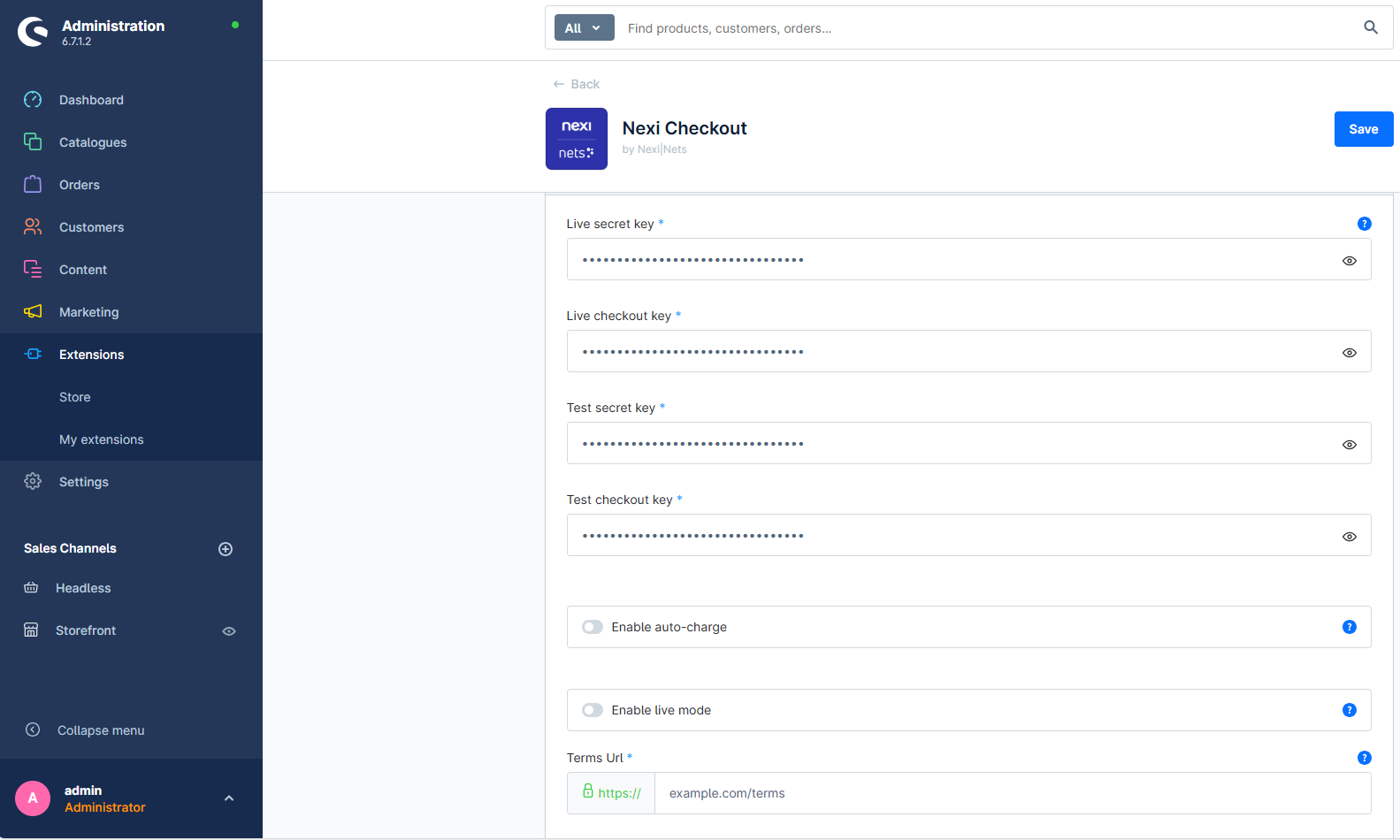 Shopware 6.7 admin config