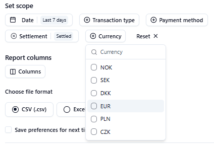 NewReportsPage SetScope Currency