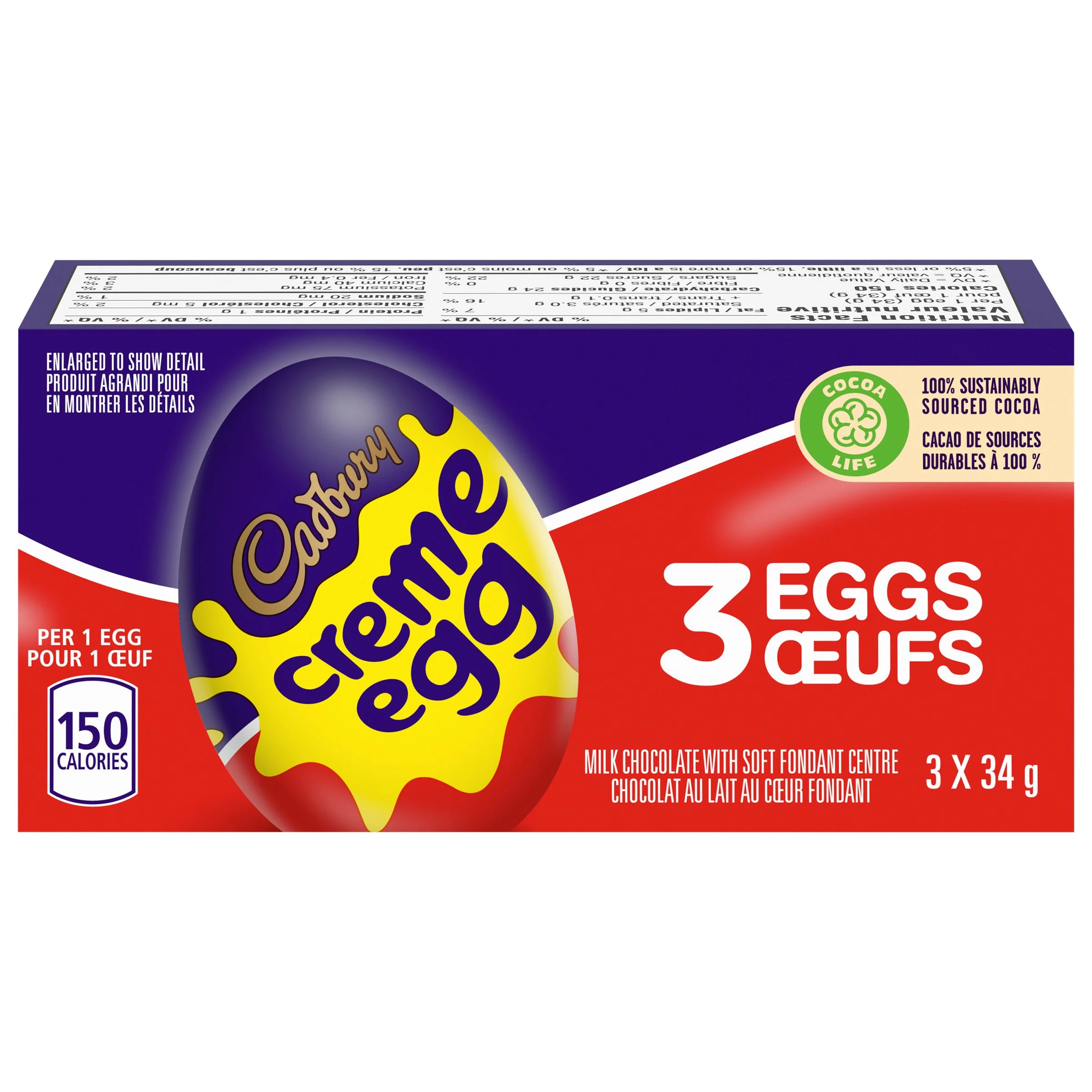 Friandise Creme Eggs de Cadbury au chocolat au lait avec centre en fondant (3 morceaux, 102 g)
