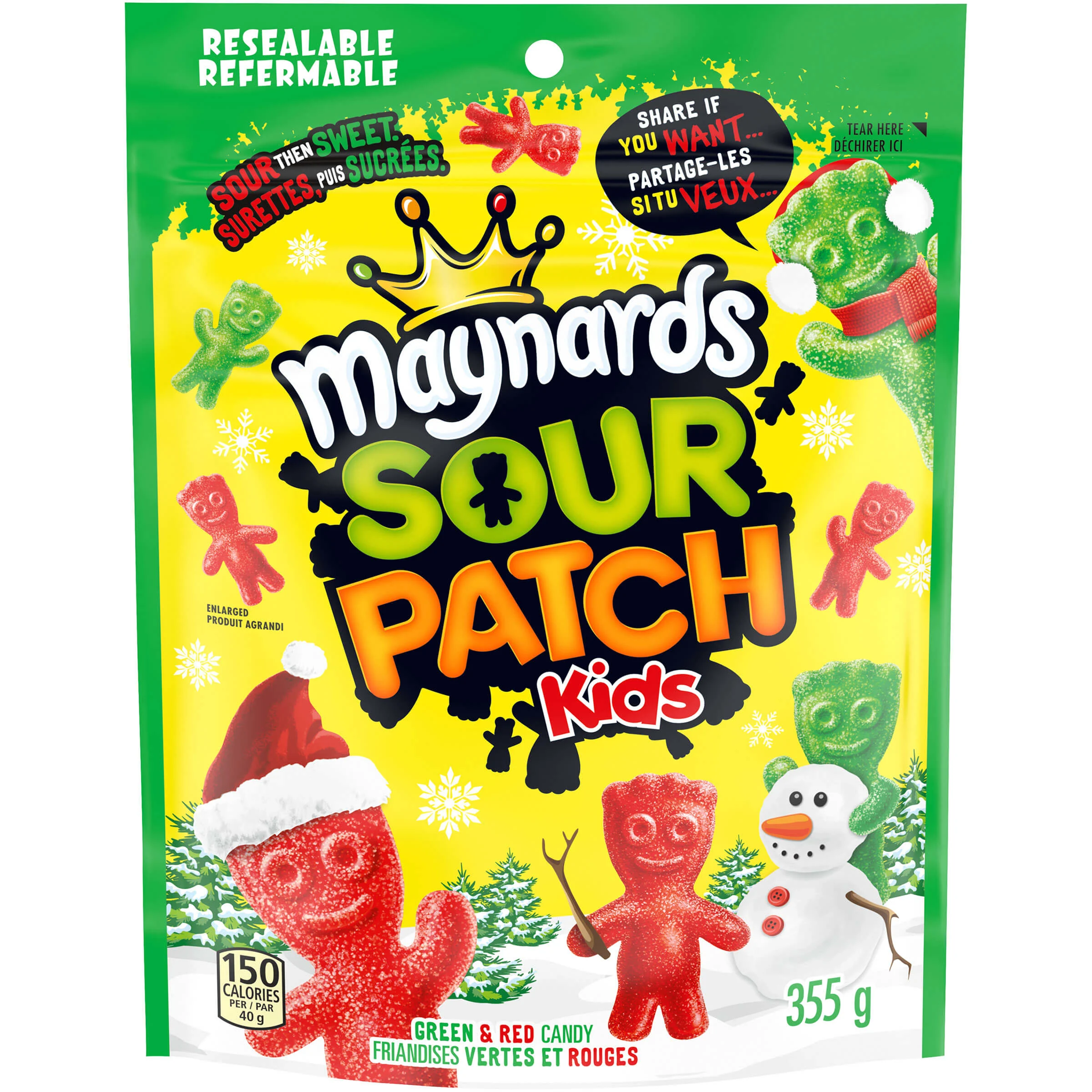 MAYNARDS SOUR PATCH KIDS RED AND GREEN CANDY FOR CHRISTMAS (RESEALABLE BAG, 355 G)