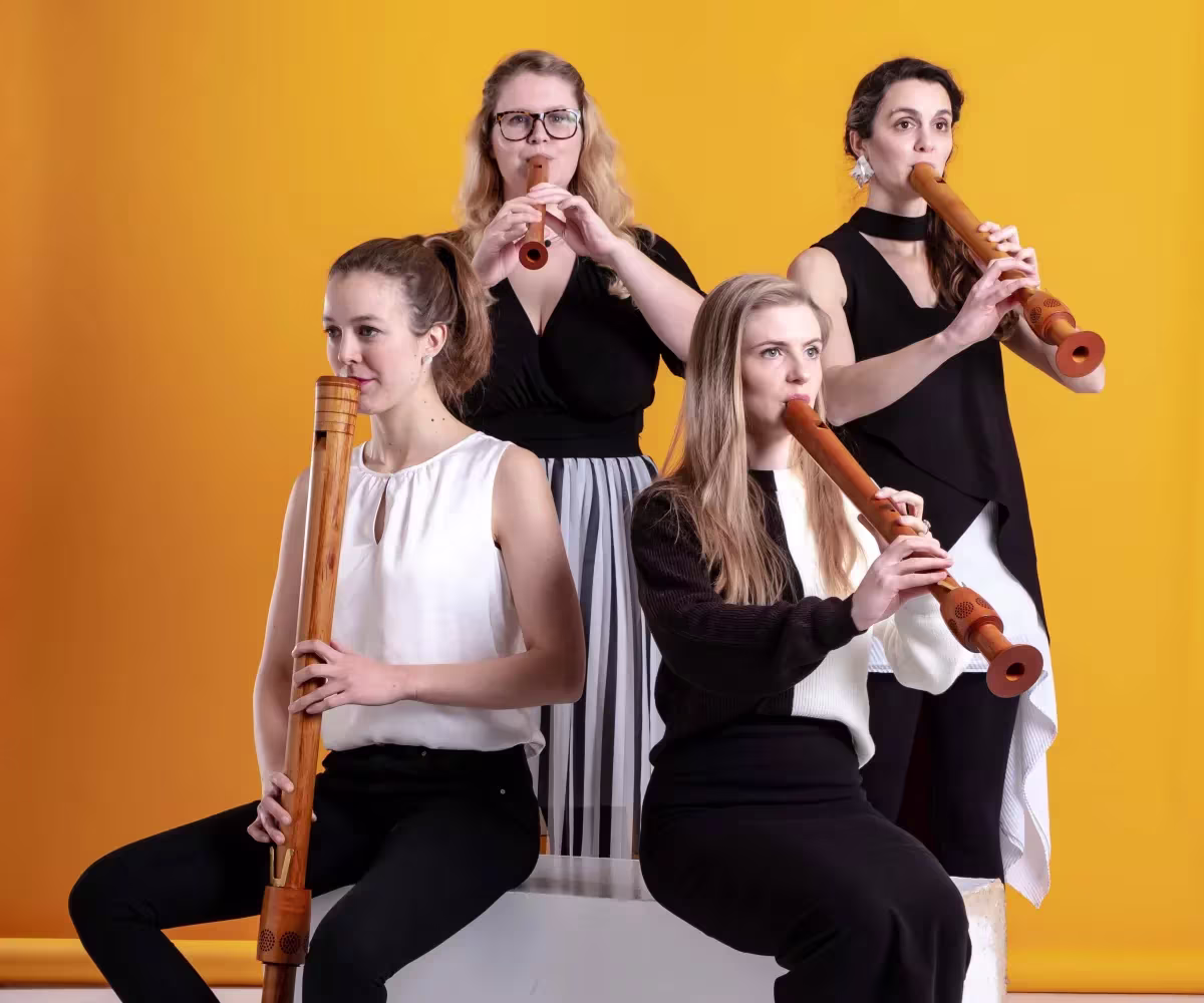 Double, Double, Toil and Trouble recorder players from palisander playing their instruments