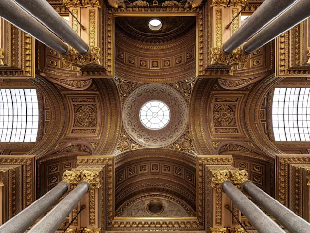 Royal Farewells and Triumphs - Family Concert ornate ceiling of the palace of versailles from below, with a round stained glass window in the centre