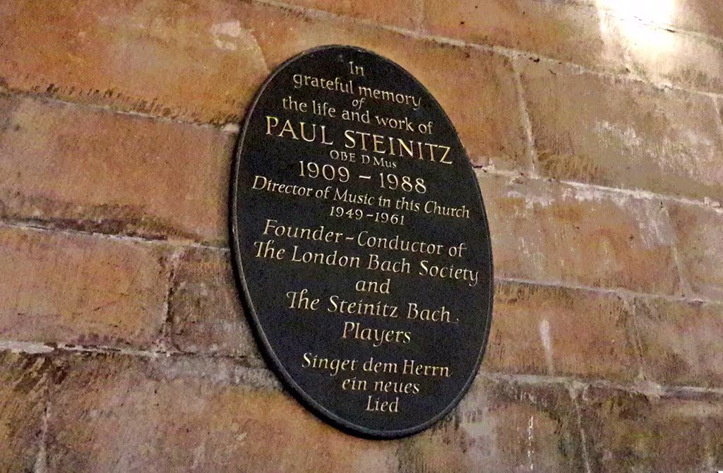 The memorial to Paul Steinitz in the Cloister of St Bartholomew the Great, London | photo c/o London Bach Society The memorial to Paul Steinitz in the Cloister of St Bartholomew the Great, London | photo c/o London Bach Society