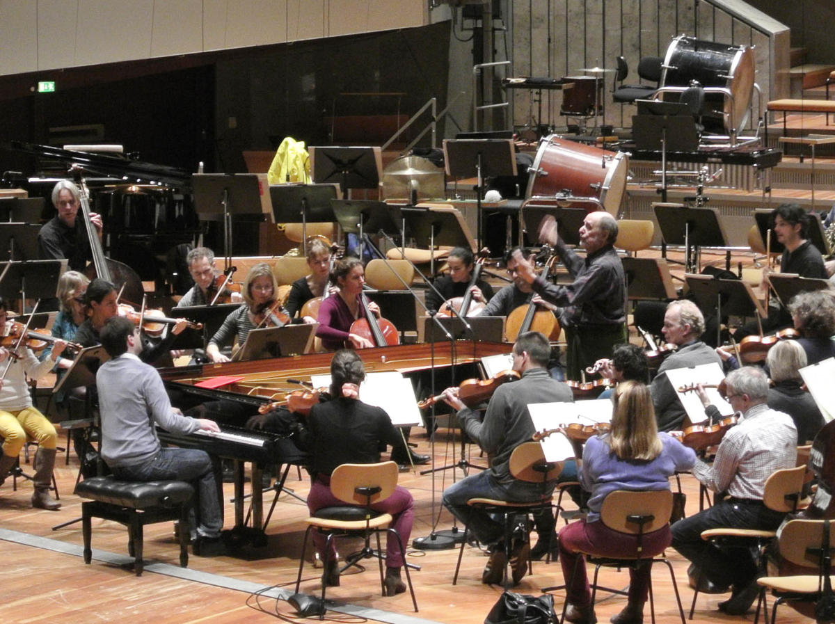  Francesco Piemontesi and Sir Roger Norrington rehearsing with Deutsches Symphonie Orchester at Philharmonie in Berlin