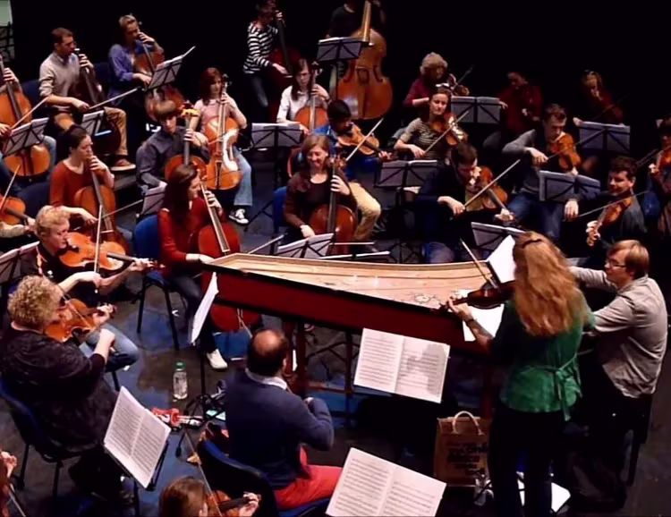 The Brecon Baroque Festival Orchestra in rehearsal
