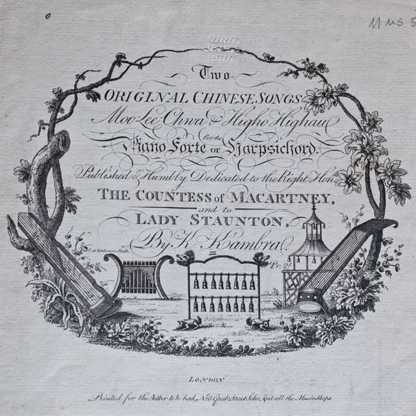 Karl Kambra, title page of Two Original Chinese Songs (c.1795)