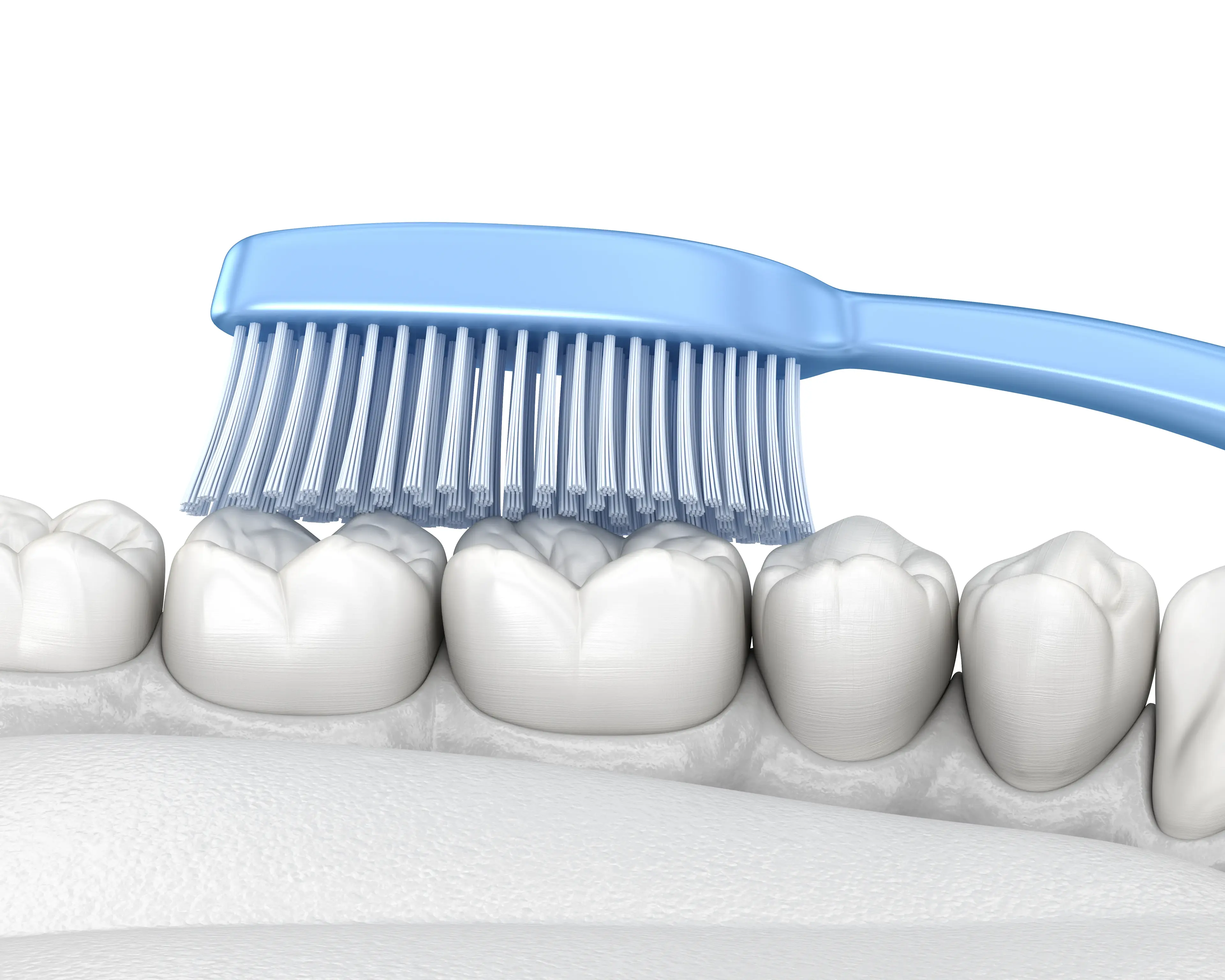 Ein 3-D Bild von einer Zahnbürste auf Zähnen