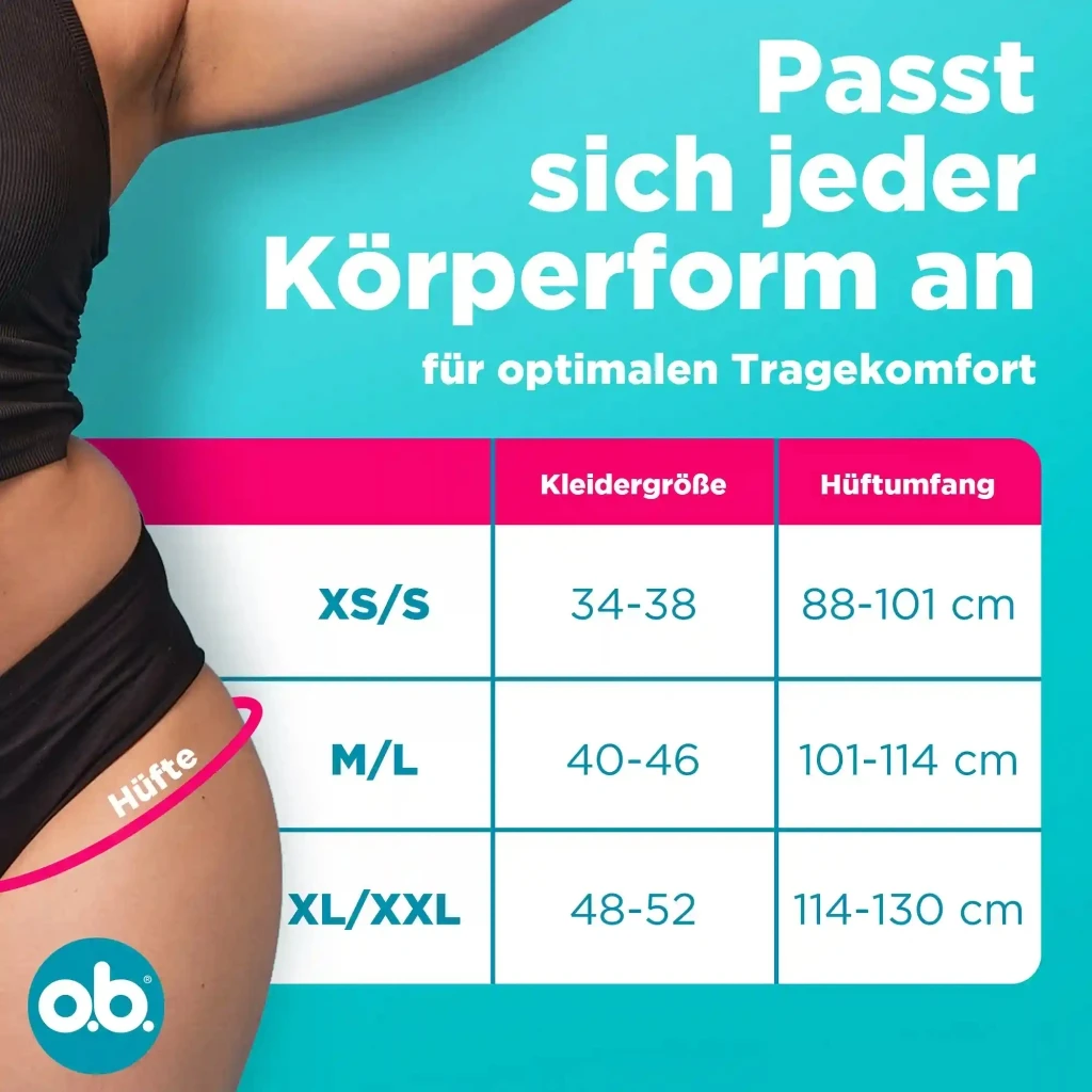 o.b. Periodenslip Größentabelle