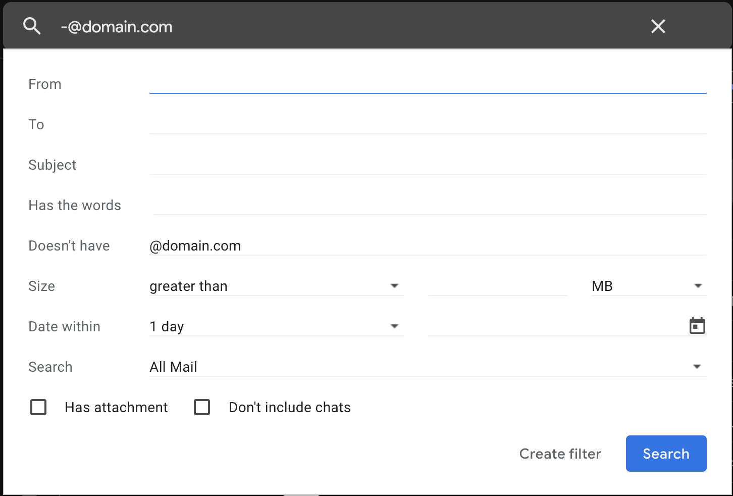 creating gmail filters step 2