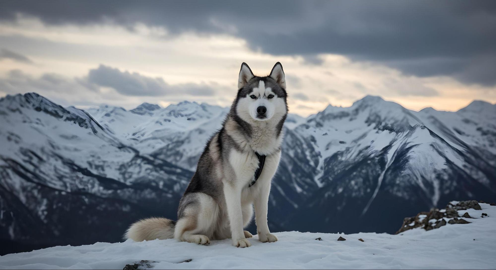 阿拉斯加犬站在雪地上