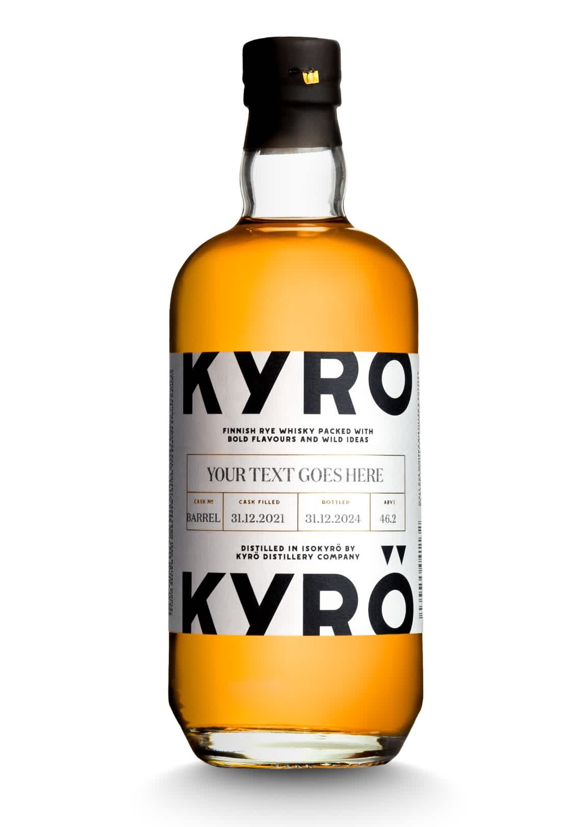 Kyrö Barrel sales bottle with custom label