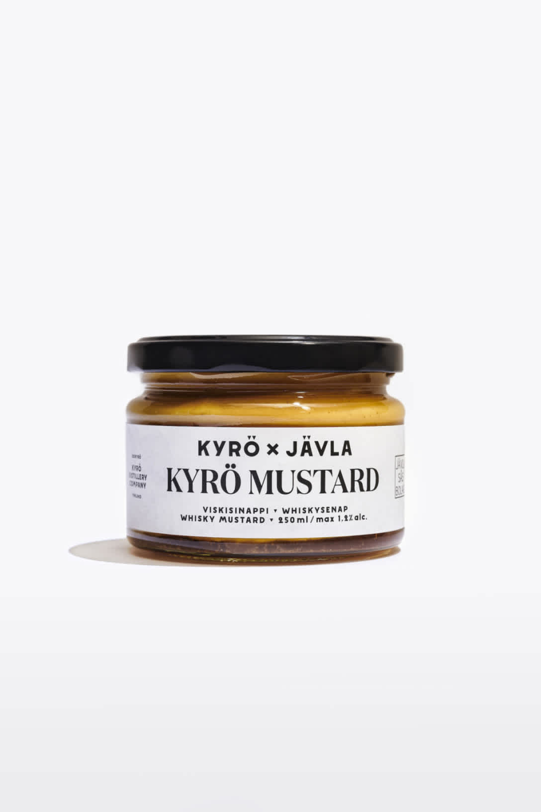 Kyrö x Jävla mustard jar with white background