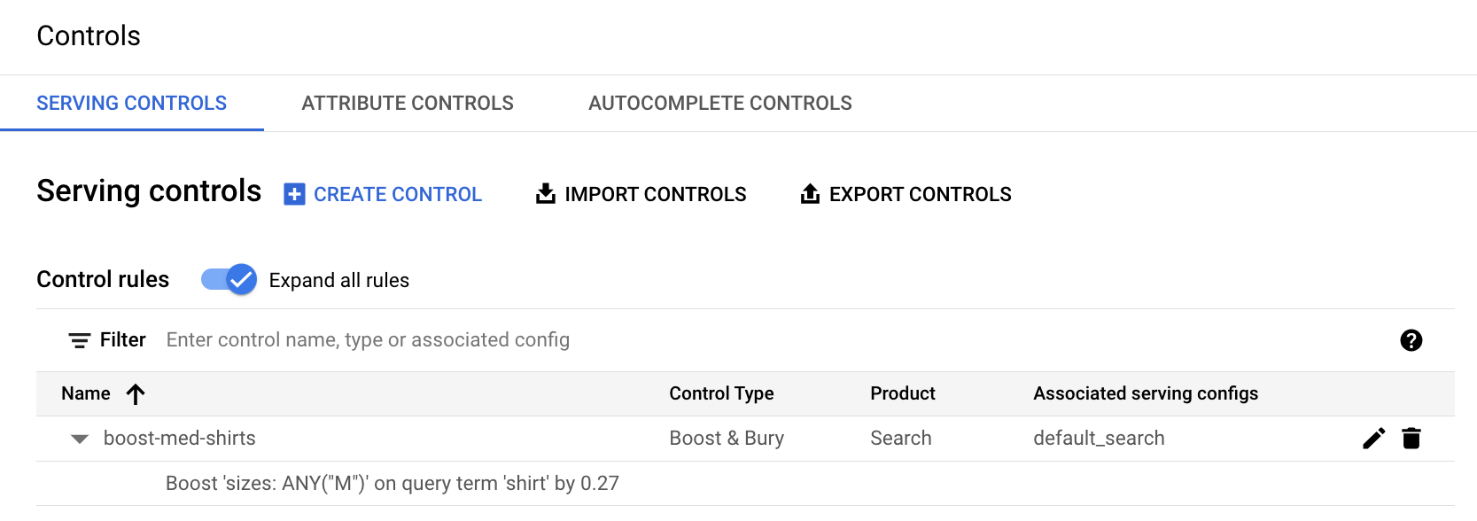 This serving control example boosts medium search when users search for "shirt"