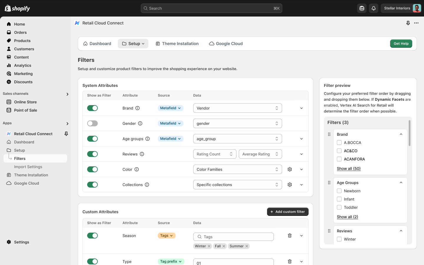 Configure your product catalog import settings within the Shopify App.