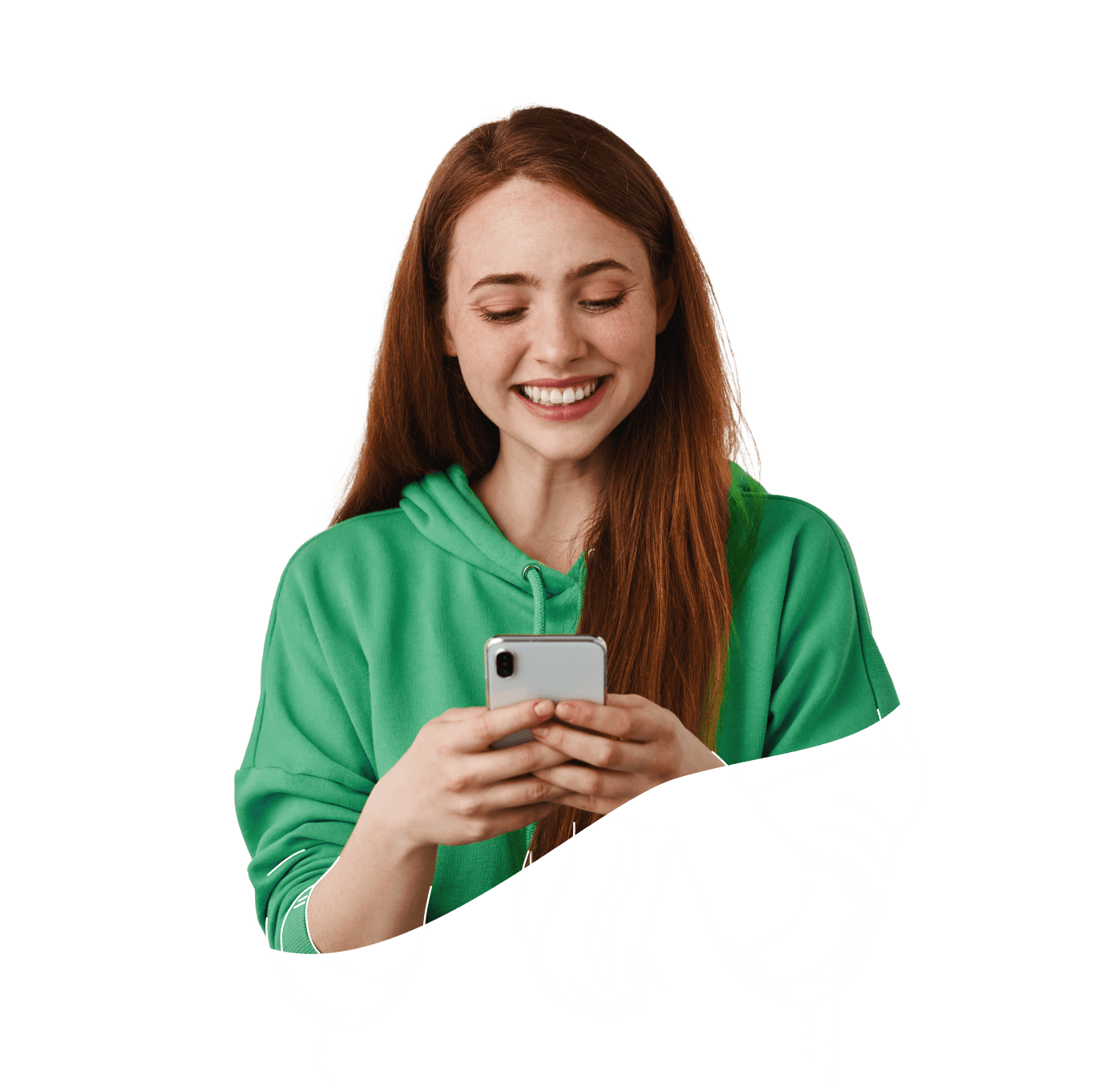 woman smiling at phone