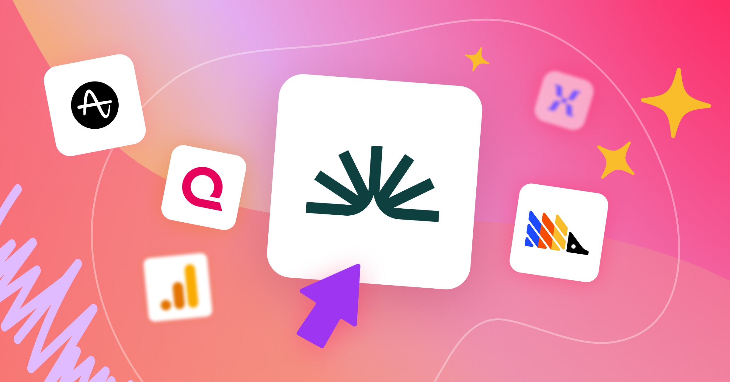 Ecommerce product grid and shopping cart icon displayed alongside logos of Fullstory, Amplitude, Contentsquare, and other product analytics tools