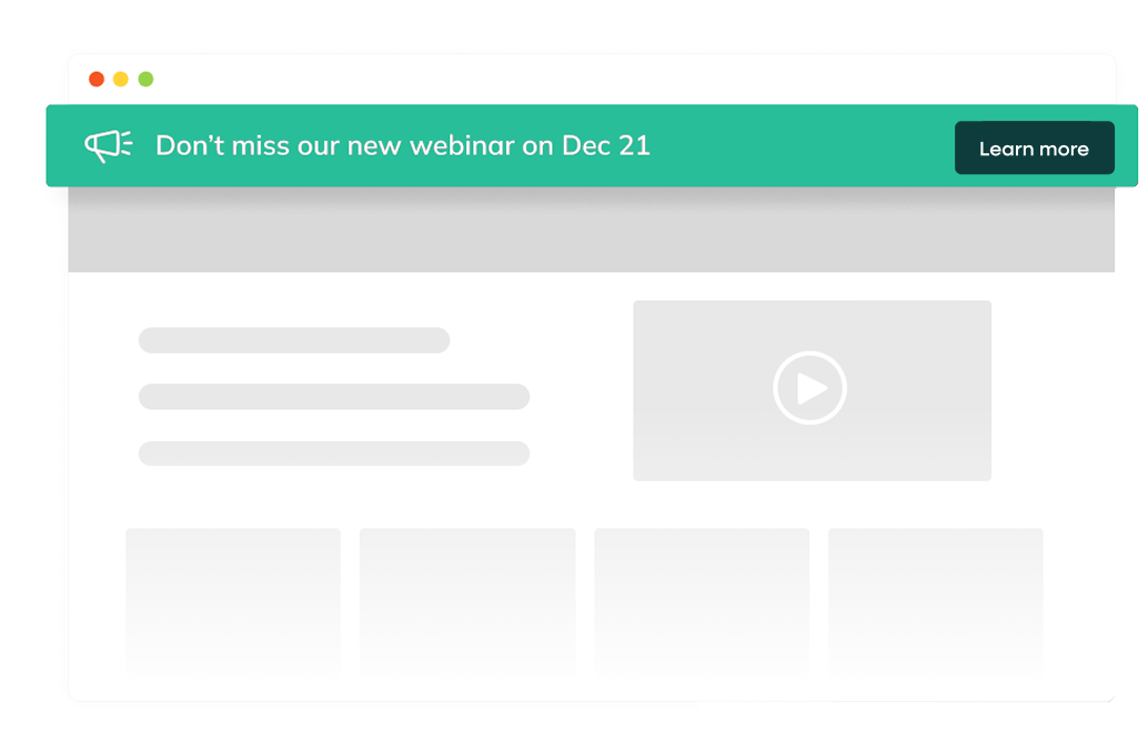 An in-app interface example showing how banners function as top-bar announcements, displayed here as a full-width webinar notification with a 'Learn more' button