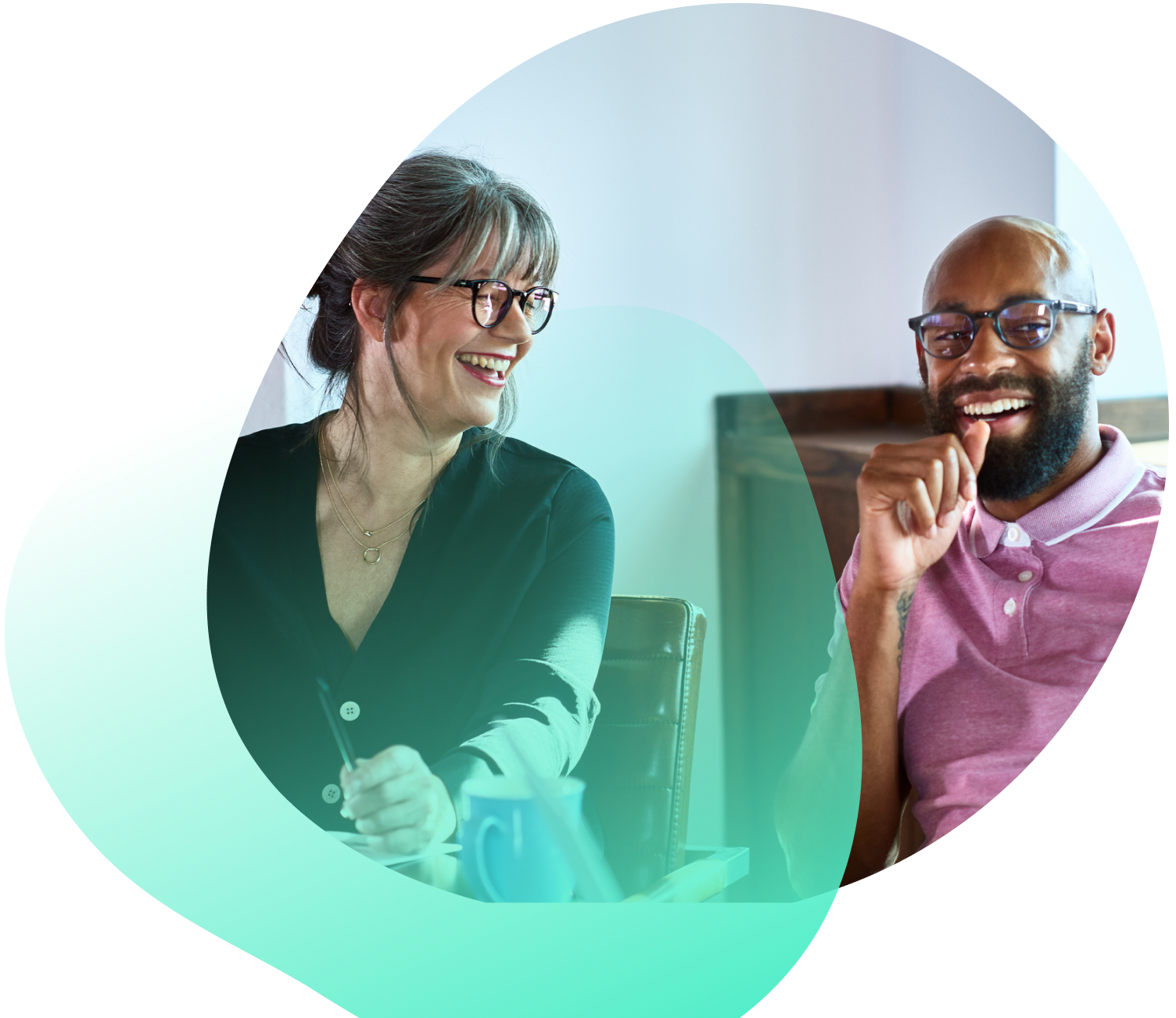 Coworkers laughing together