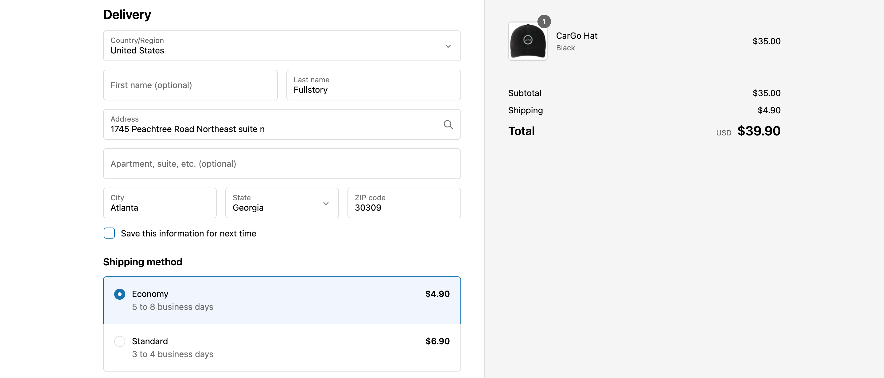 screenshot of ecommerce checkout page with transparent pricing