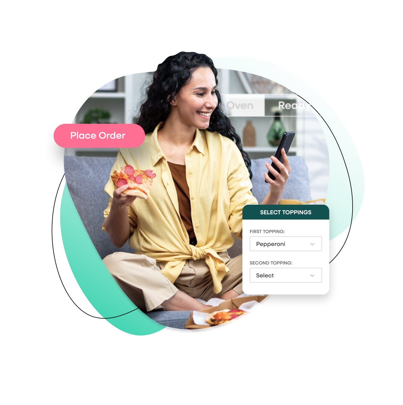 Woman placing order on mobile device