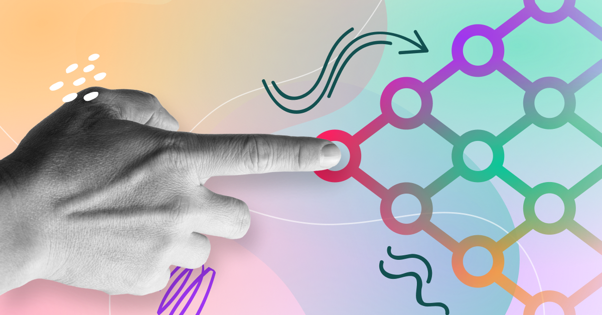 concept image for first-party data strategy with person's hand interacting with data points