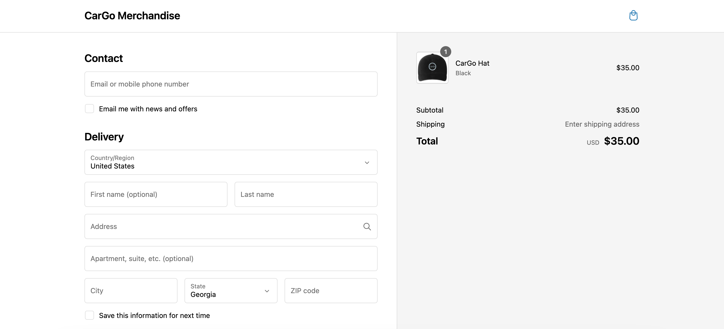 screenshot of ecommerce website's simple user information entry on checkout page