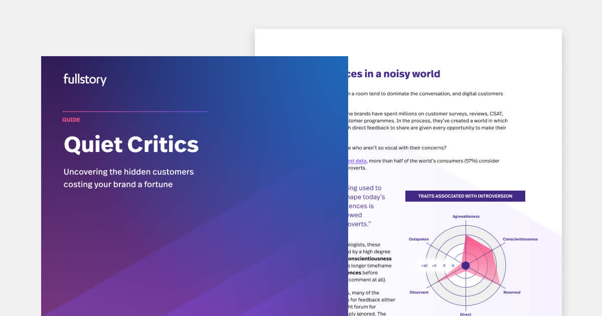 Image of guide cover and content page. Purple to blue gradient on cover with text Quiet Critics, Uncovering the hidden customers costing your brand a fortune.
