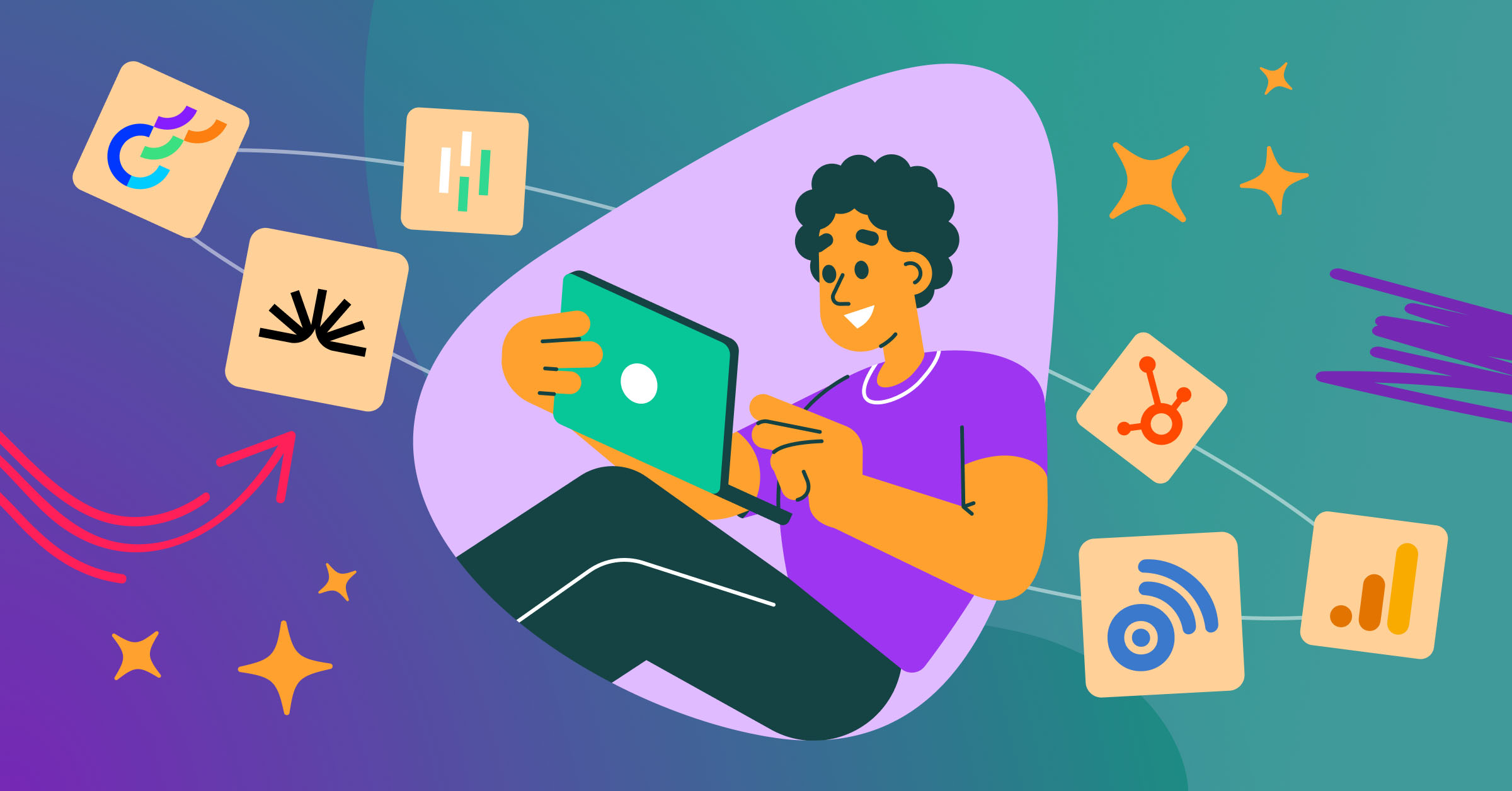 A collection of logos from top marketing analytics tools, including Fullstory, Google Analytics, Semrush, Ahrefs, and more.