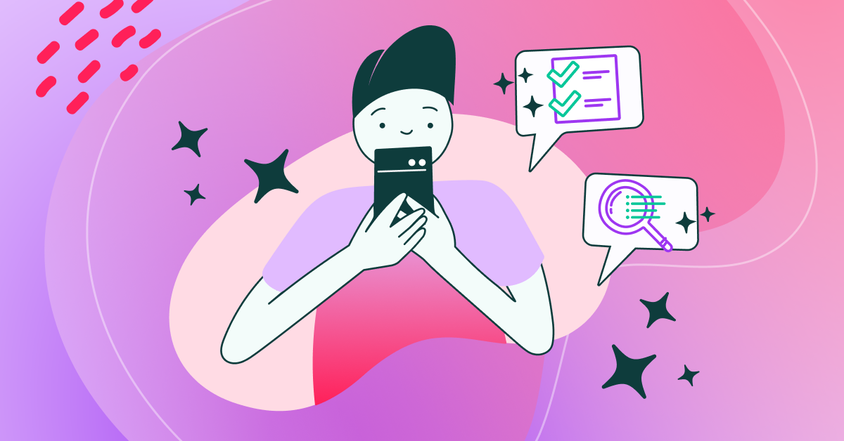 Illustration of a user completing guided in-app onboarding steps and reviewing progress within a mobile app.