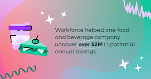 Stat box graphic with text "Workforce helped one food and beverage company uncover over $2 million in potential annual savings."