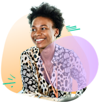 Woman smiling over illustration