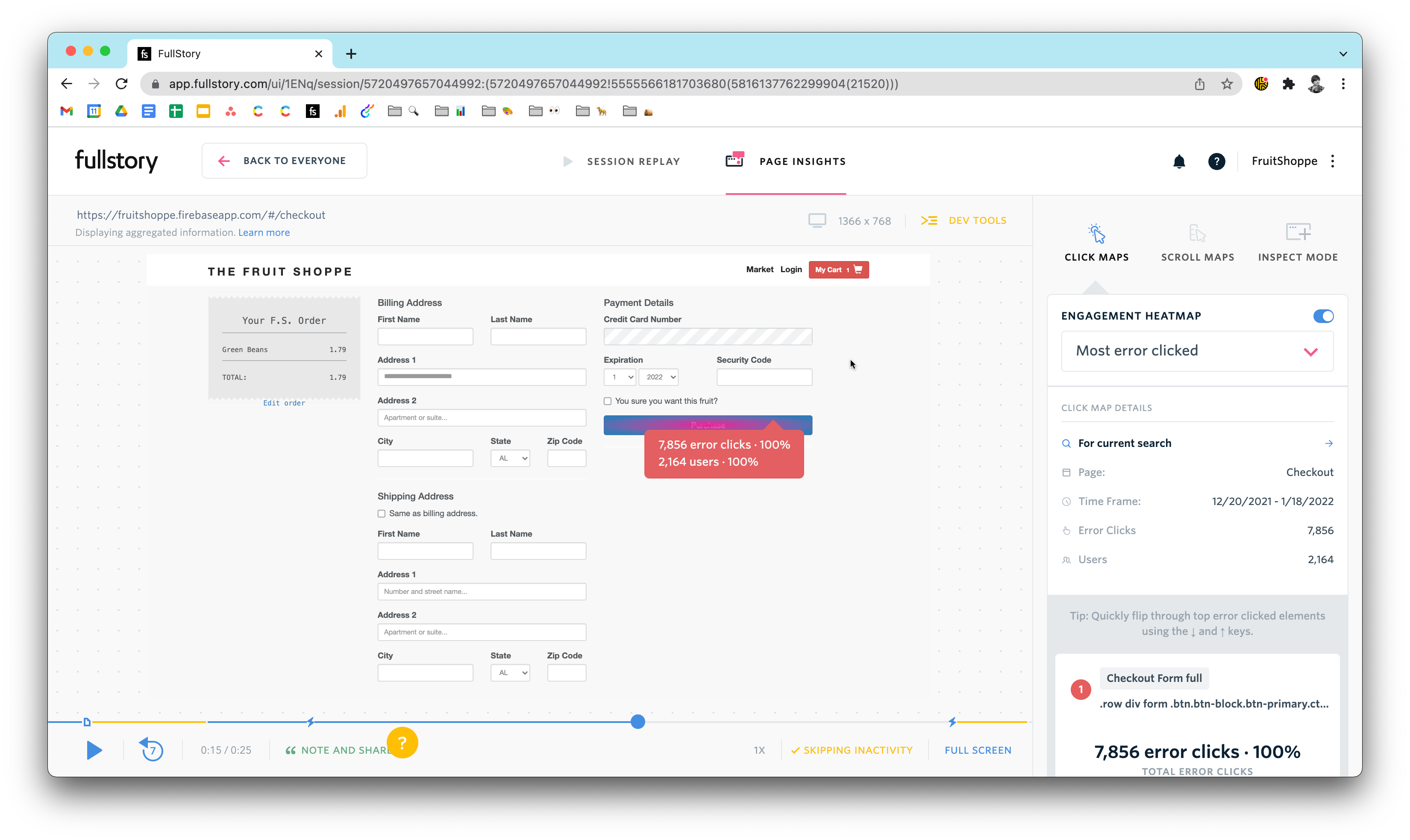 How to view error click in FullStory