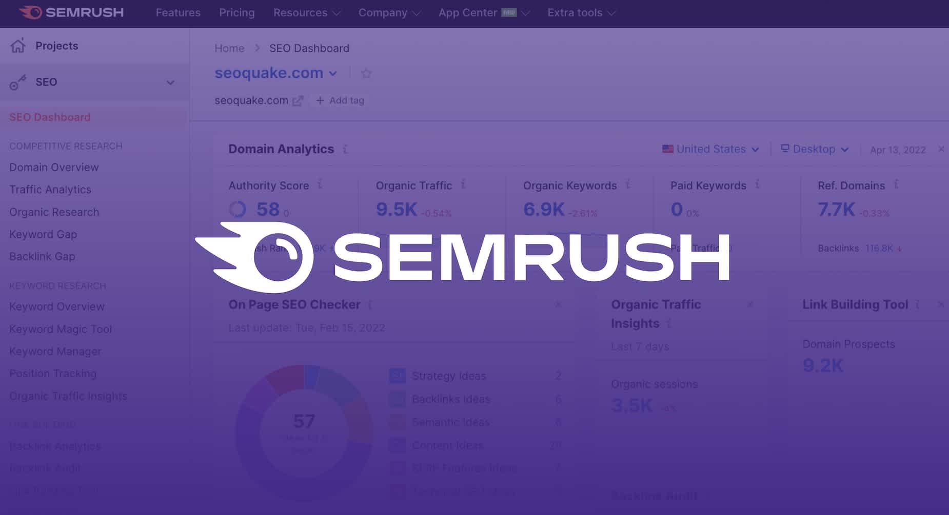 Semrush logo over a purple background