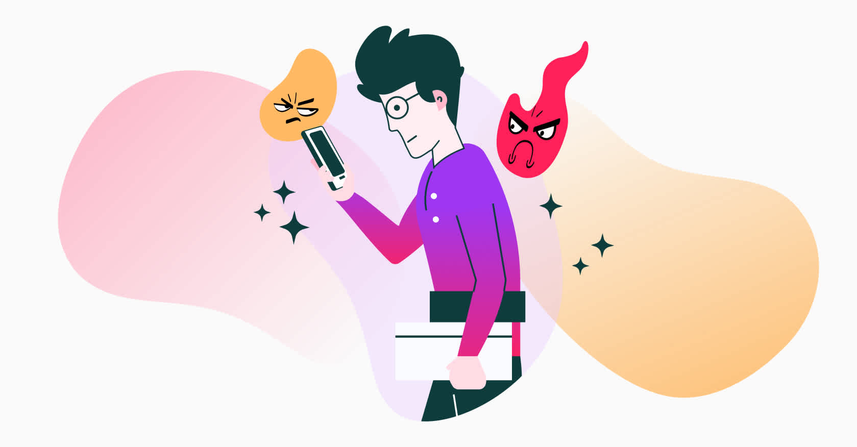 illustration of man on his mobile phone with AI helping identify user sentiment