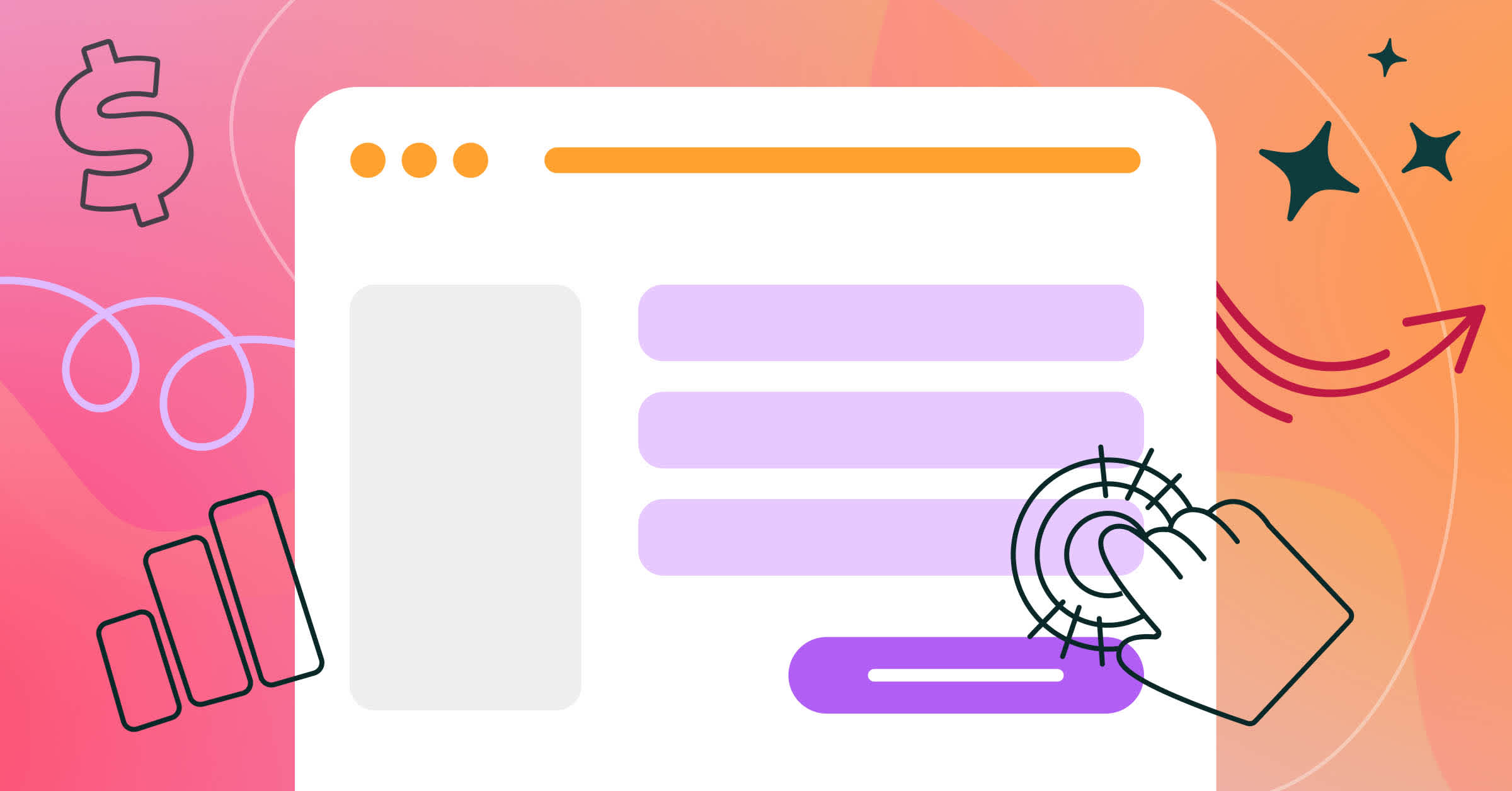 Illustrated browser window showing a form with a cursor click icon, a growth chart, and a dollar sign, representing the connection between form abandonment and lost revenue.
