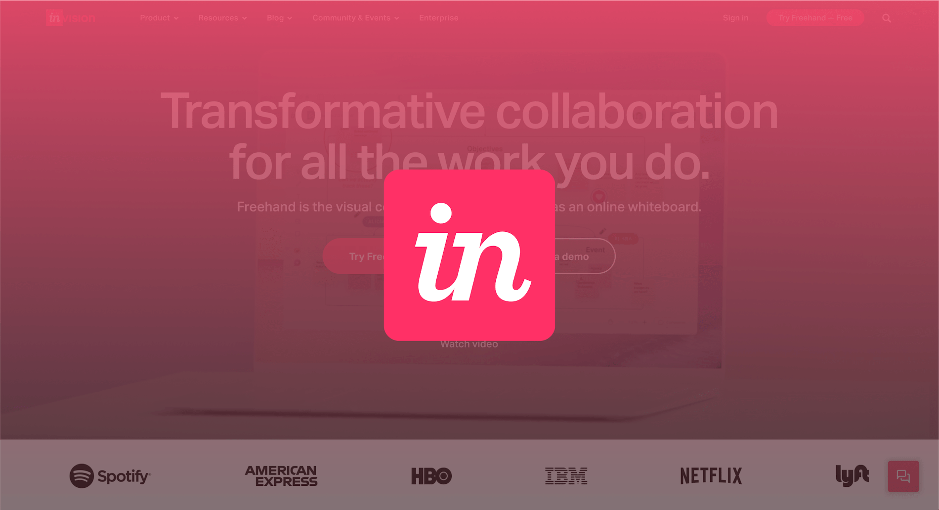 The Invision homepage