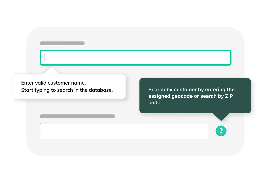 An in-app interface example displaying smart tips and tooltips that appear over input fields and help icons to provide contextual guidance.