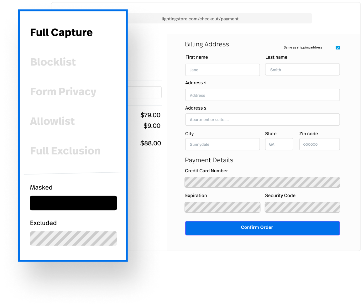 The FullStory platform masking private user data