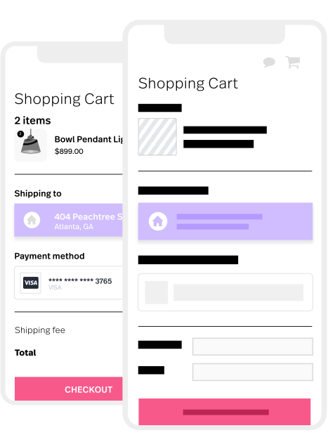 Shopping cart view in a session replay, showing private user information blurred out.