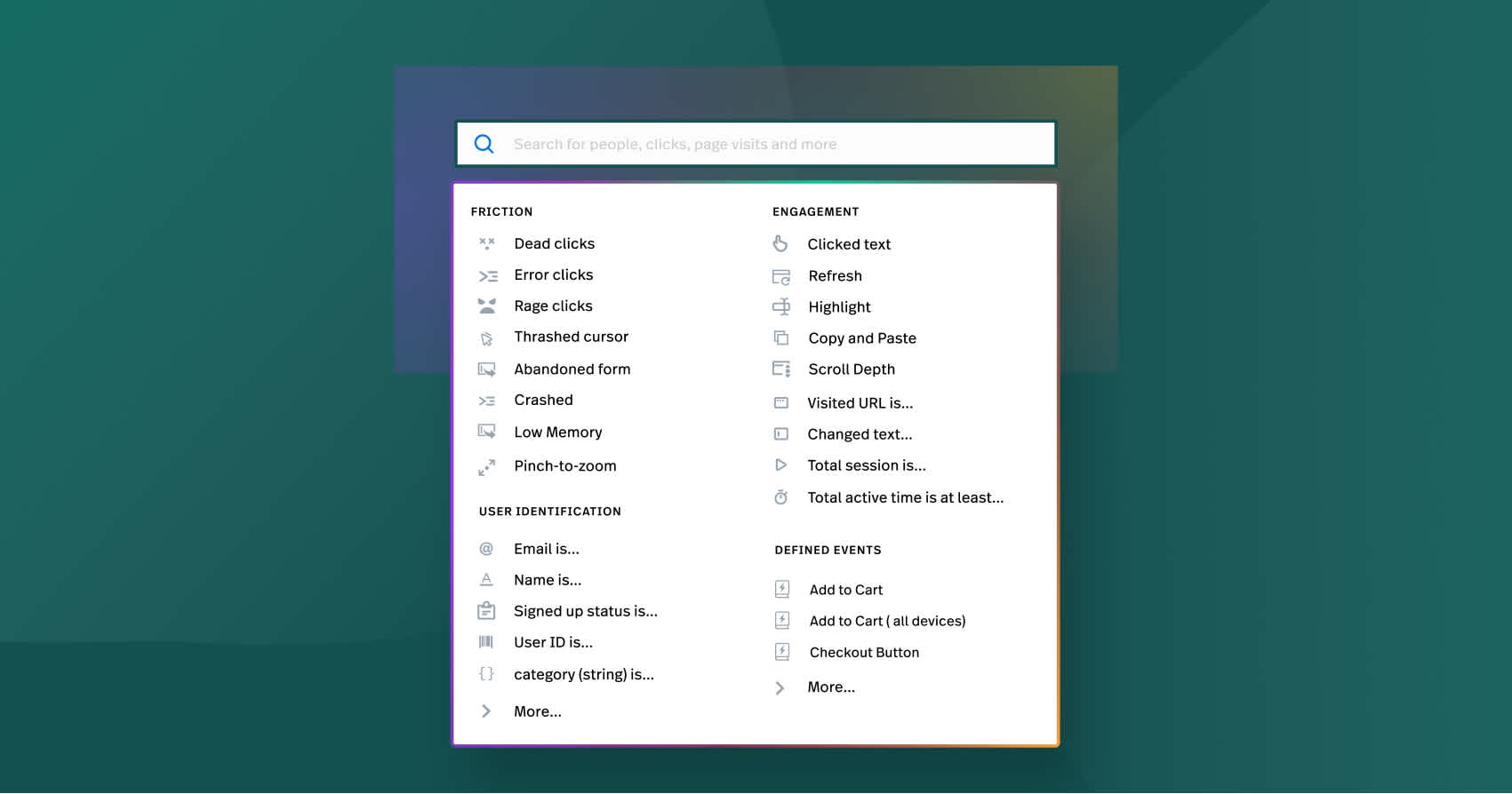 Screenshot of Fullstory's behavioral data platform with various user sentiments