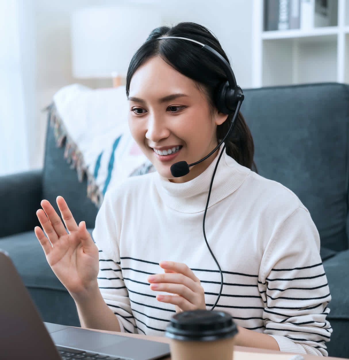 Customer service rep on video call