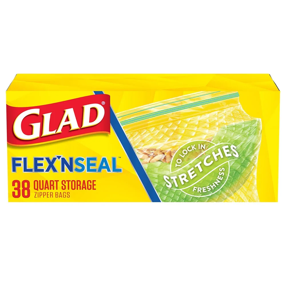 A package of Glad Flex'n Seal Quart Storage Bags
